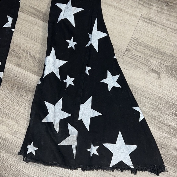 Lucky & Blessed Super Flare Black Star Western Boho Hippie Distressed Jeans Sz.S - Picture 4 of 10